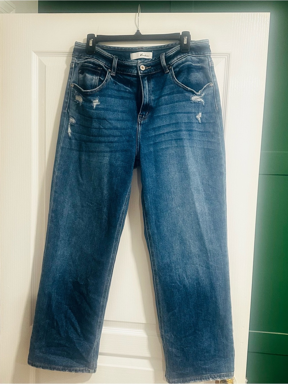 KanCan Dark Blue Distressed Straight Leg Jeans